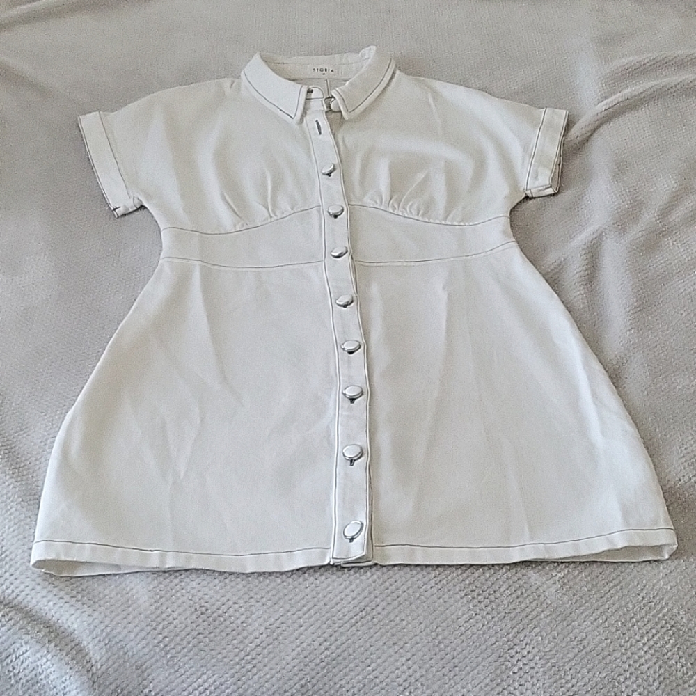 White Button Up Mini Jean Dress